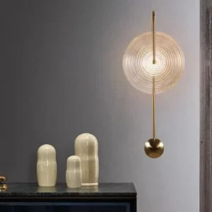 Modern Textured Disc Glass & Brass Metal LED Wall Lamp WA1036 4
