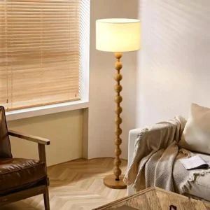 Beaded Ball Solid Wood Floor Lamp with Drum Linen Shade FL-B019 1