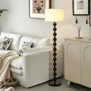 Beaded Ball Solid Wood Floor Lamp with Drum Linen Shade FL-B019 2