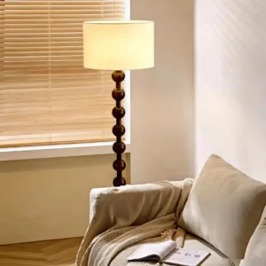 Beaded Ball Solid Wood Floor Lamp with Drum Linen Shade FL-B019 3