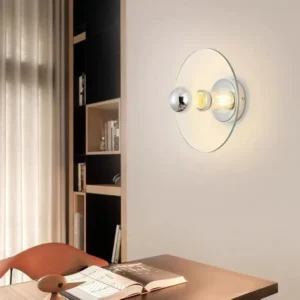 Minimalist Transparent Round Glass & Chrome Metal Wall Lamp WA1037 2