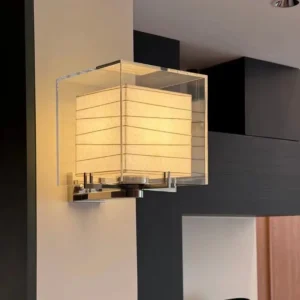 Square Clear Glass Frame & Rice Paper Wall Sconce WA1042 4