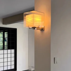 Square Clear Glass Frame & Rice Paper Wall Sconce WA1042 5