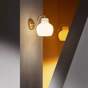 Modern Opal Glass Curved Brass Wall Sconce WA1044 3