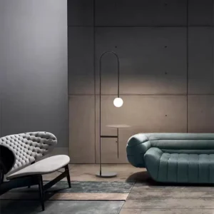Curved Arch Floor Lamp with Side Tray Frosted Glass Globe Light FL-A002 1