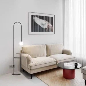 Curved Arch Floor Lamp with Side Tray Frosted Glass Globe Light FL-A002 4