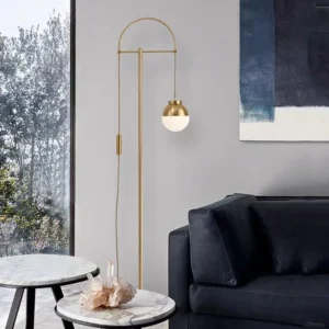 Modern Brass Gold Arch Floor Lamp with Frosted Glass Globe Light FL-A003 2
