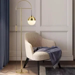 Modern Brass Gold Arch Floor Lamp with Frosted Glass Globe Light FL-A003 3
