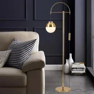 Modern Brass Gold Arch Floor Lamp with Frosted Glass Globe Light FL-A003 4
