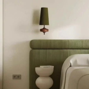 Mid Century Conical Fabric Shade & Wood Wall Lamp WA1051 4