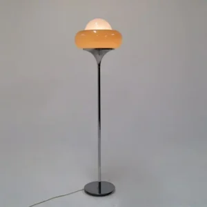 Mid Century Mushroom Floor Lamp Chrome Stand Orange Double Glass Shade FL-A008 3