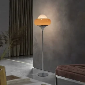 Mid Century Mushroom Floor Lamp Chrome Stand Orange Double Glass Shade FL-A008 5