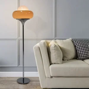Mid Century Mushroom Floor Lamp Chrome Stand Orange Double Glass Shade FL-A008 4