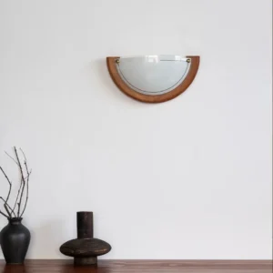 Half Moon Frosted Glass Dark Wood Frame Wall Sconce WA1054 2