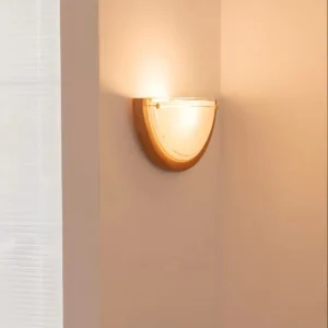 Half Moon Frosted Glass Dark Wood Frame Wall Sconce WA1054 3