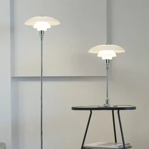 Mid Century Tiered White Glass Floor Lamp Polished Chrome Metal Pole FL-A011 3