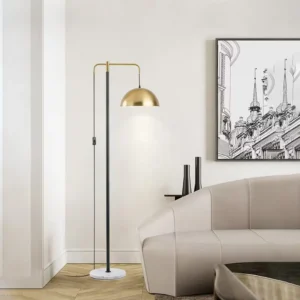 Black & Brass Cantilever Floor Lamp Marble Base Brass Dome Shade FL-A014 3