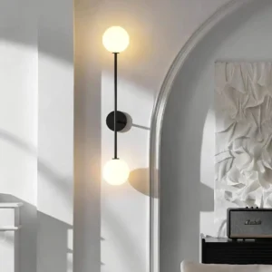 Minimalist Linear Metal Stem Double Milky White Glass Wall Lamp WA1060 1