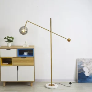 Balance Counterweight Floor Lamp Brass Arm Marble Base & Glass Ball Shade FL-A015 3