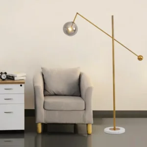 Balance Counterweight Floor Lamp Brass Arm Marble Base & Glass Ball Shade FL-A015 4