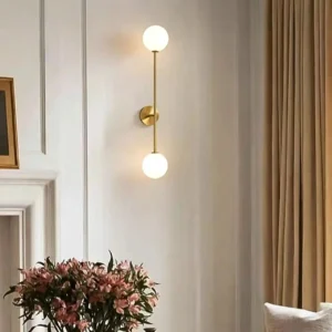 Minimalist Linear Metal Stem Double Milky White Glass Wall Lamp WA1060 3