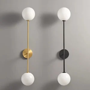 Minimalist Linear Metal Stem Double Milky White Glass Wall Lamp WA1060 4