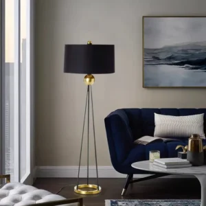 Modern Black& Brass Tripod Floor Lamp with Drum Fabric Shade FL-A016 1