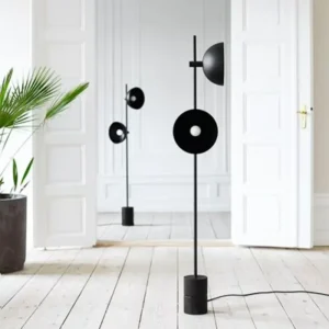 Abstract Black Sculpture Floor Lamp Dual Dome Disc Adjustable Shades FL-A018 2