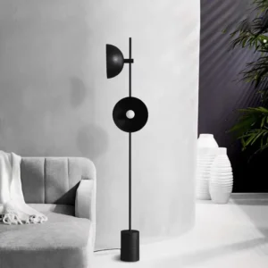 Abstract Black Sculpture Floor Lamp Dual Dome Disc Adjustable Shades FL-A018 3