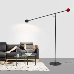 Modern Black Balance Counterweight Floor Lamp Red Weight Ball Dome Shade FL-A021 4