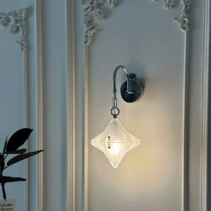 Art Deco Star Frosted Glass Adjustable Curved Arm Wall Lamp WA1067 1
