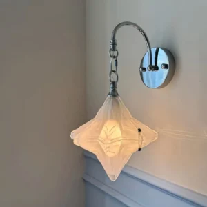 Art Deco Star Frosted Glass Adjustable Curved Arm Wall Lamp WA1067 2