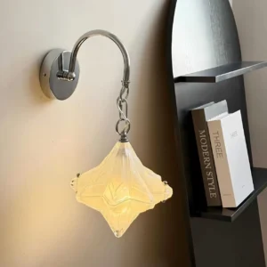 Art Deco Star Frosted Glass Adjustable Curved Arm Wall Lamp WA1067 4
