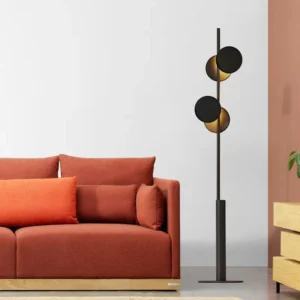 Contemporary Matte Black & Brass Geometric Double Circle Floor Lamp FL-A024 2