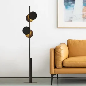 Contemporary Matte Black & Brass Geometric Double Circle Floor Lamp FL-A024 4