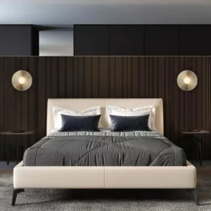 Minimalist Round Brass Metal Disc & White Glass Wall Sconce WA1071 1