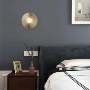 Minimalist Round Brass Metal Disc & White Glass Wall Sconce WA1071 2