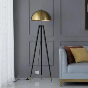 Modern Black & Brass Tripod Floor Lamp with Mushroom Dome Shade FL-A025 4