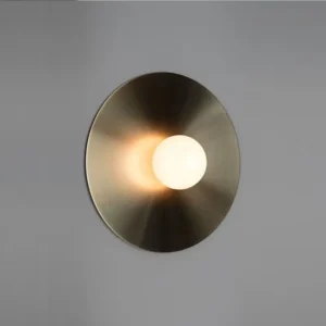 Minimalist Round Brass Metal Disc & White Glass Wall Sconce WA1071 4