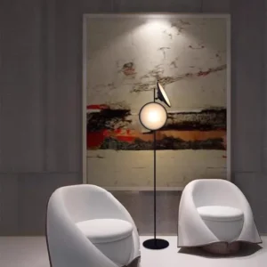 Minimalist Two Round Lamp Head Floor Lamp Matte Black Metal Frame FL-A027 1
