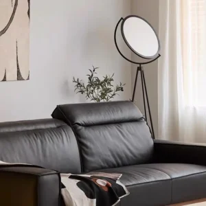 Rotatable Round Frosted LED Disc Shade Matte Black Metal Tripod Floor Lamp FL-A028 1