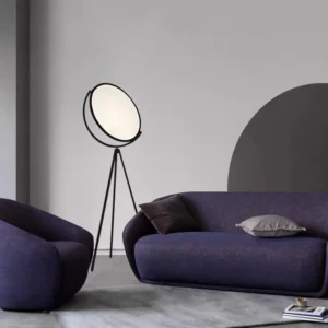 Rotatable Round Frosted LED Disc Shade Matte Black Metal Tripod Floor Lamp FL-A028 2