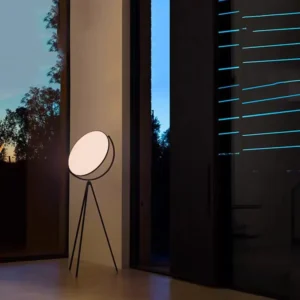 Rotatable Round Frosted LED Disc Shade Matte Black Metal Tripod Floor Lamp FL-A028 3