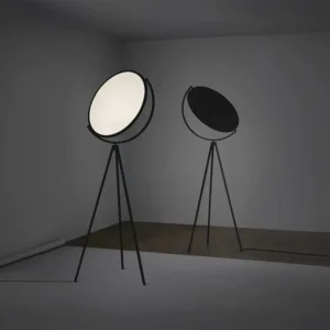 Rotatable Round Frosted LED Disc Shade Matte Black Metal Tripod Floor Lamp FL-A028 4