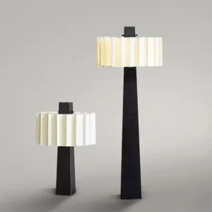Tapered Black Metal Floor Lamp Pleated Cylindrical Fabric Drum Shade FL-A031 3