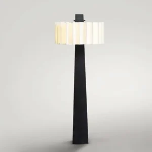 Tapered Black Metal Floor Lamp Pleated Cylindrical Fabric Drum Shade FL-A031 4