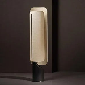Double Layer Rectangle Linen Shade Floor Lamp Curved Matte Black Metal Base FL-A032 3