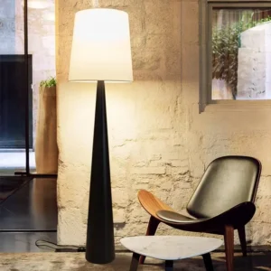 Minimalist Conical Black Base Floor Lamp with Off White Fabric Shade FL-A033 1