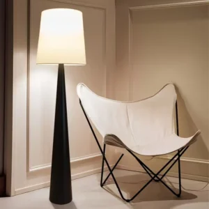 Minimalist Conical Black Base Floor Lamp with Off White Fabric Shade FL-A033 2