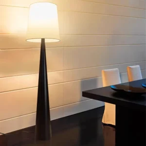 Minimalist Conical Black Base Floor Lamp with Off White Fabric Shade FL-A033 3